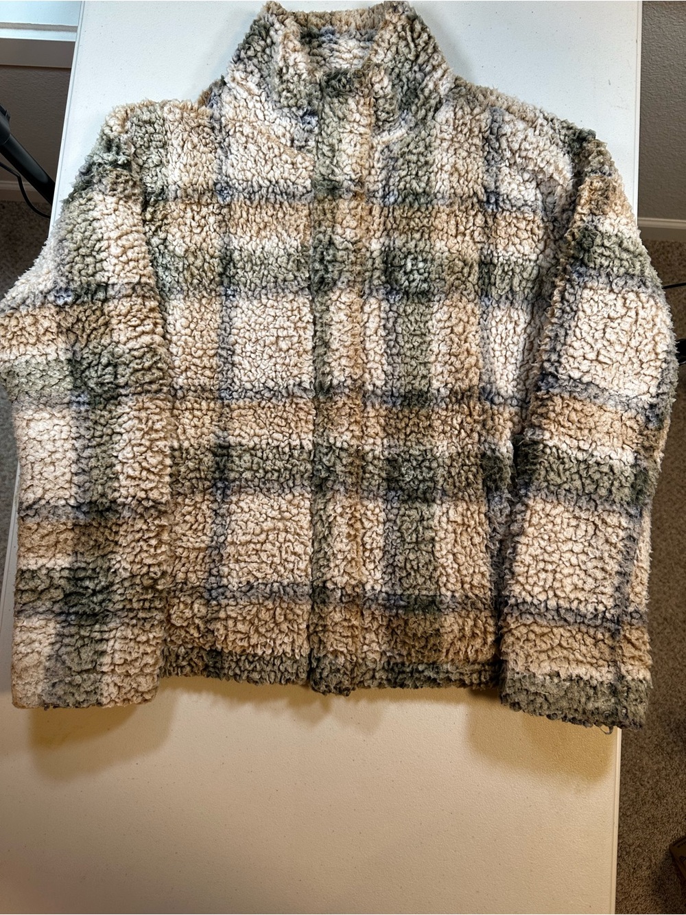 Thread & Supply Sherpa Jacket Womens XS Plaid Teddy Fleece Snap Front Cozy